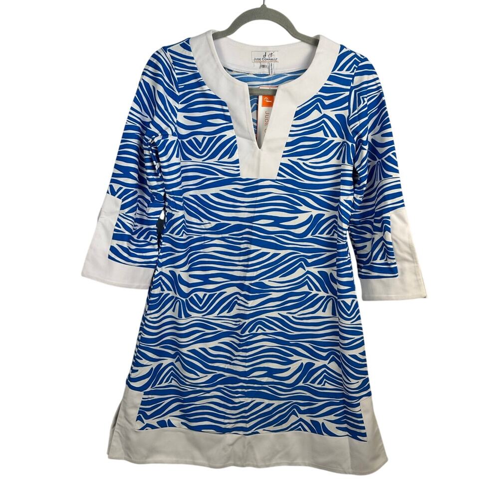 Jude Connally Holly Dress Women Small Royal Blue Zebra Print NWT 3/4 Sleeve 5199